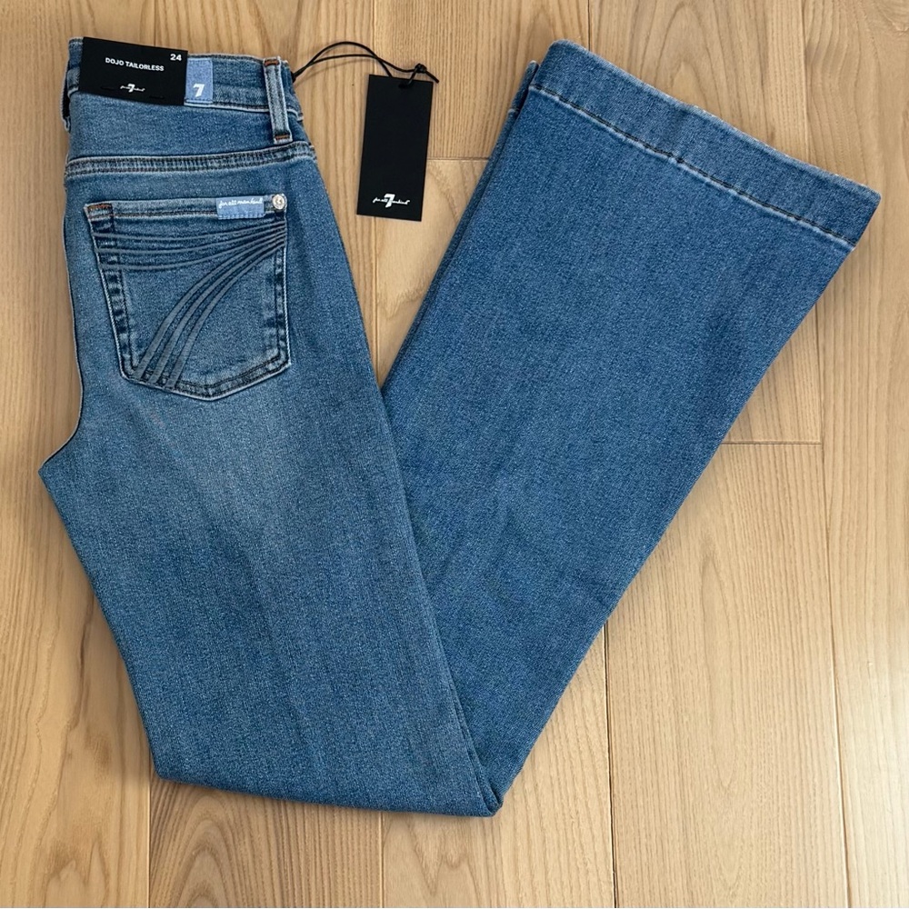 7 For All Mankind Tailorless Dojo Jeans Women's Flare Leg Trousers NWT Size 24 - Picture 7 of 7